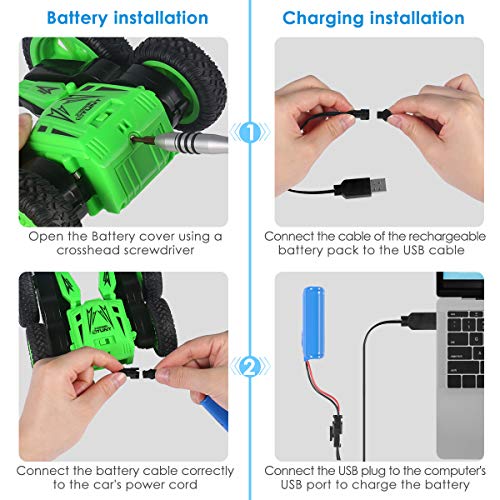 RC Cars Stunt Car Toy, 4WD 2.4Ghz Remote Control Car Double Sided Rotating Vehicles 360° Flips, Green RC Cars for Kids Birthday Gifts