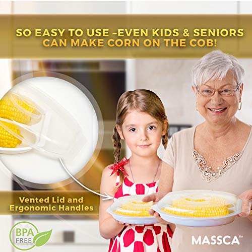 Massca Ultimate Microwave Corn Steamer For Quick & EasyCorn On The Cob| Dual Vegetable Cooker With Vented Lid & Handle | BPA-Free Plastic Veggie Steamer | Dishwasher-Safe | Perfect Gift.