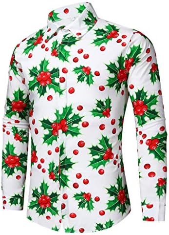 Holywin Men Casual Shirt with Snowflake Patterns Santa Candy for Christmas