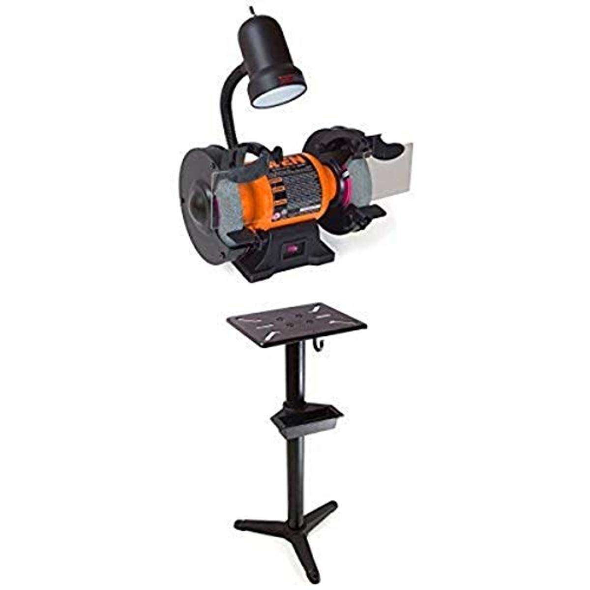 WEN 4276 6-Inch Bench Grinder with Cast Iron Bench Grinder Pedestal Stand with Water Pot