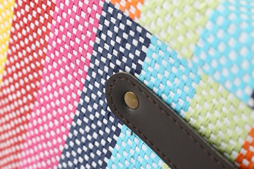 Large Fabric Storage Box with Lid and Leather Handles by Tegance,Decorative Collapsible Storage Bin for Office, Home, Closet, Toys Rainbow Color 16x11x10.6 Inch (16(L) x11(W) x10.6(H))