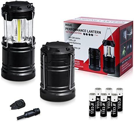 KPSTEK Portable Camping Lantern, 2 Pack LED Lanterns with 6AA Batteries, Magnetic Base, Fire Starter, Survival Whistle - Best Outdoor, Indoor, Emergency Light, Hurricane, Tent Lamp, Collapsible