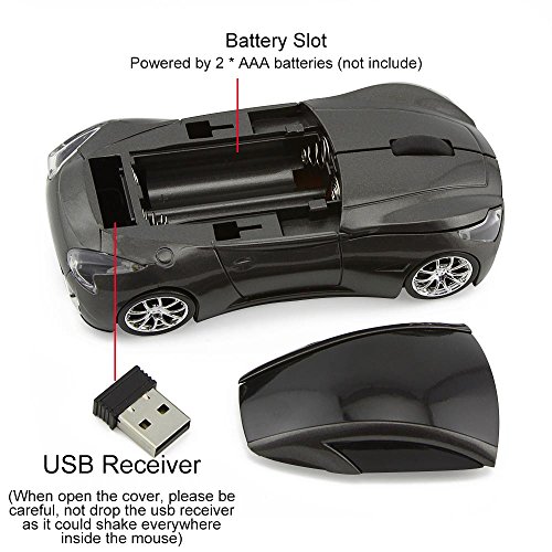 CHUYI Wireless Sport Car Mouse Optical Mouse Mice Ergonomic Design for Computer Laptop Gray Christmas Gift - Thumbnail 2