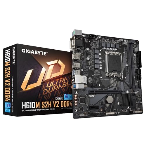 GIGABYTE H610M S2H V2 DDR4 Carte mère - Compatible avec processeurs Intel Core 14th CPUs, 6+1+1 Hybrid Phases Digital VRM, up to 3200MHz DDR4 (OC), 1xPCIe 3.0 M.2, GbE LAN, USB 3.2 Gen 1