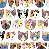 Hippie Kitty Cats Gift Wrap Flat Sheet 24" X 6' - Gift Wrapping Paper