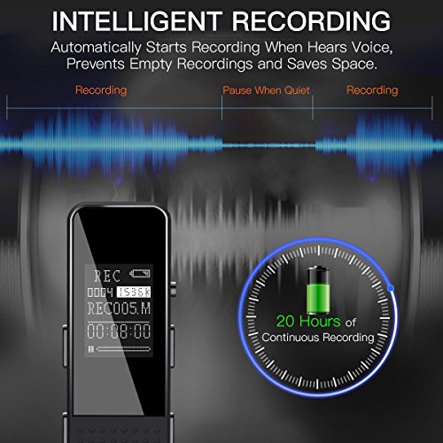 Voice Recorder, 8GB 1536Kbps Digital Audio Sound Recorder Dual Microphone Dynamic Noise Reduction USB Rechargeable Voice Activated Recorder with OLED Screen A - B Repeat for Lecture Meeting - Thumbnail 4