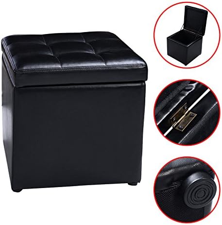 LTL Shop Black PU Seat Footstools Ottoman Storage Box Lounge with Hinge Top