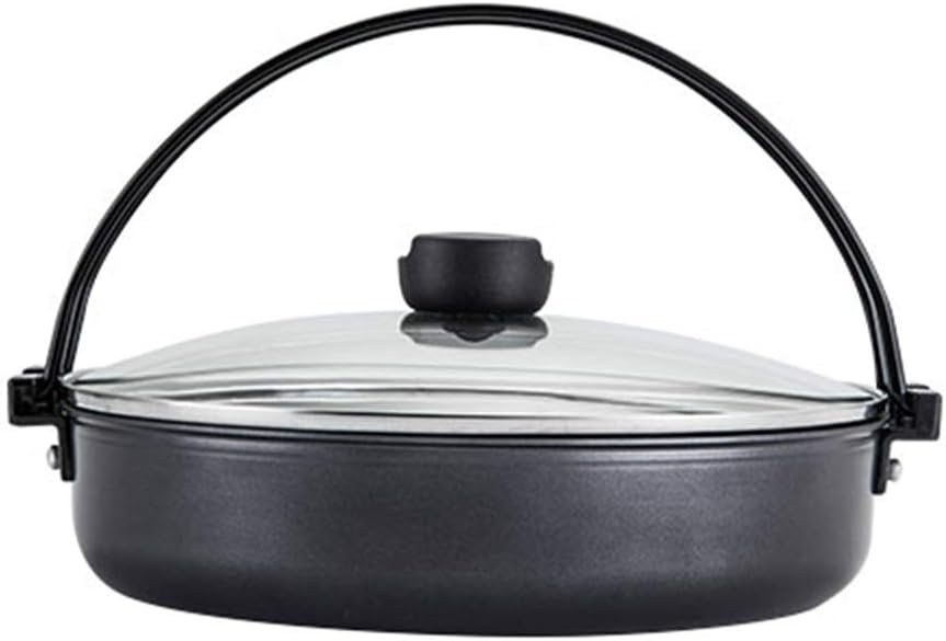 OTENGD Japanese Style Nabe Sukiyaki Nabemono Hot Pot, Aluminum Alloy Cooking Pot with Tempered Glass Lid, Non-stick Coating, for Shabu Shabu, Stew