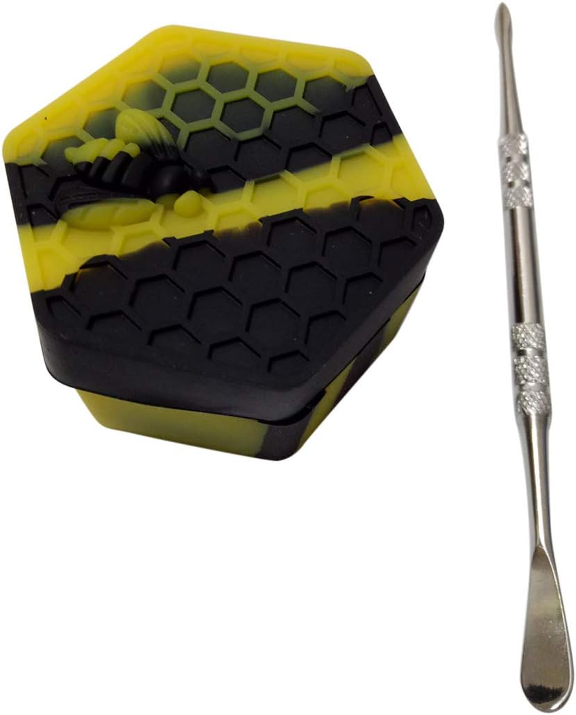 Gentcy 26ml 1PCS Black Hexagon Silicone Container Honeybee Silicone Jar Wax +1 Silver Tool
