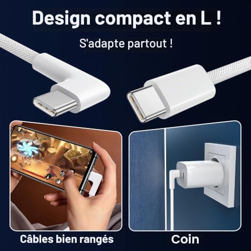 Câble USB C vers USB C [2M, Lot de 2] Cable USB C Charge Rapide 60W PD 3.0
