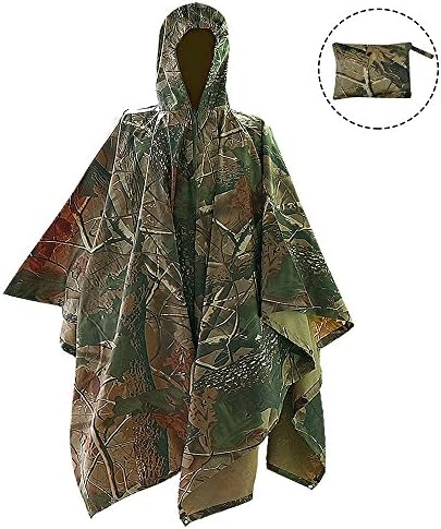 Sotical Veamor Rain Poncho, 3 in 1 Multifunctional Portable Raincoat with Hood Hiking Camping Mat Cycling Rain Cover Poncho for Outdoor Activities (Camouflage)