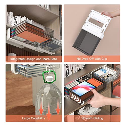 2 Pack Under Desk Storage Drawers, SelfAdhesive Under Desk Drawer