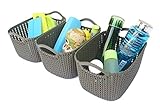 Honla Weaving Rattan Plastic Storage Baskets Bins Organizer with Handles,Set of 3,Dark Gray