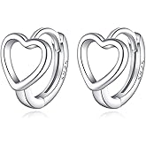 Reffeer Solid 925 Sterling Silver Love Heart Hoop Earrings Huggie for Women Teen Girls Heart Hoop Earrings Love Huggie