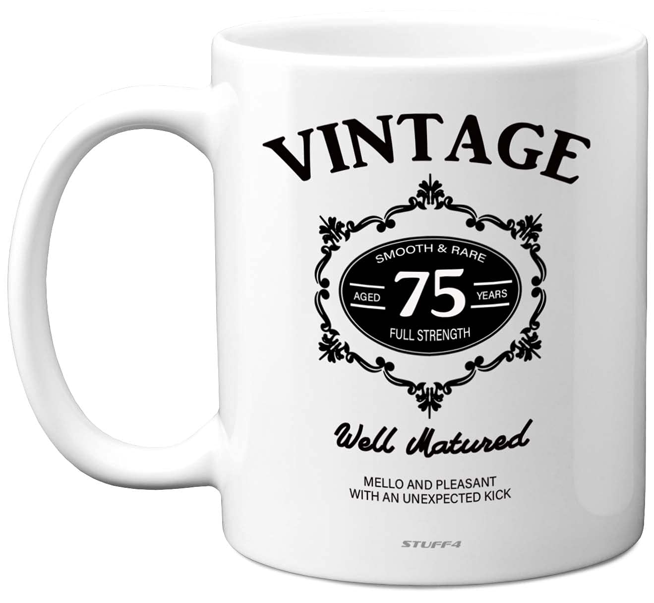 Stuff4 Vintage 75th Birthday Mug with Black Lettering, 11oz Ceramic Dishwasher Safe Premium Mugs, 75th Birthday Gifts for Men, Gifts for a 75 Year Old Man, him