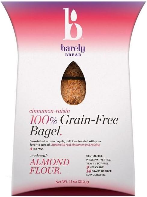 Barely Bread Cinnamon Raisin 100 Percent Grain Free Bagel, 11 Ounce (Pack of 06)
