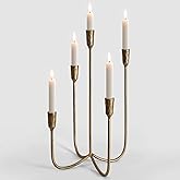 5-Candle Cast Iron Metal Candelabra Candlestick Holders 15 inch Tall Candle Holder Wedding Event Candelabra Candle Stand Brass Gold