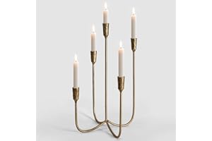 SUJUN 5-Candle Cast Iron Metal Candelabra Candlestick Holders 15 inch Tall Candle Holder Wedding Event Candelabra Candle Stand Brass Gold