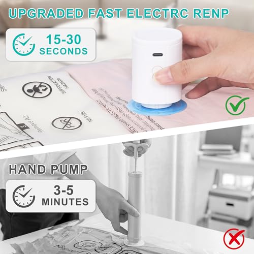 ZOESTORAGE Vacuum Bags for Clothes, Pack of 12 (4 x 40 x 60 cm, 4 x 50 x 70 cm, 4 x 60 x 80 cm) with Rechargeable Pump Made of PA + PE Material, for Storage, Travel, Luggage and Blankets