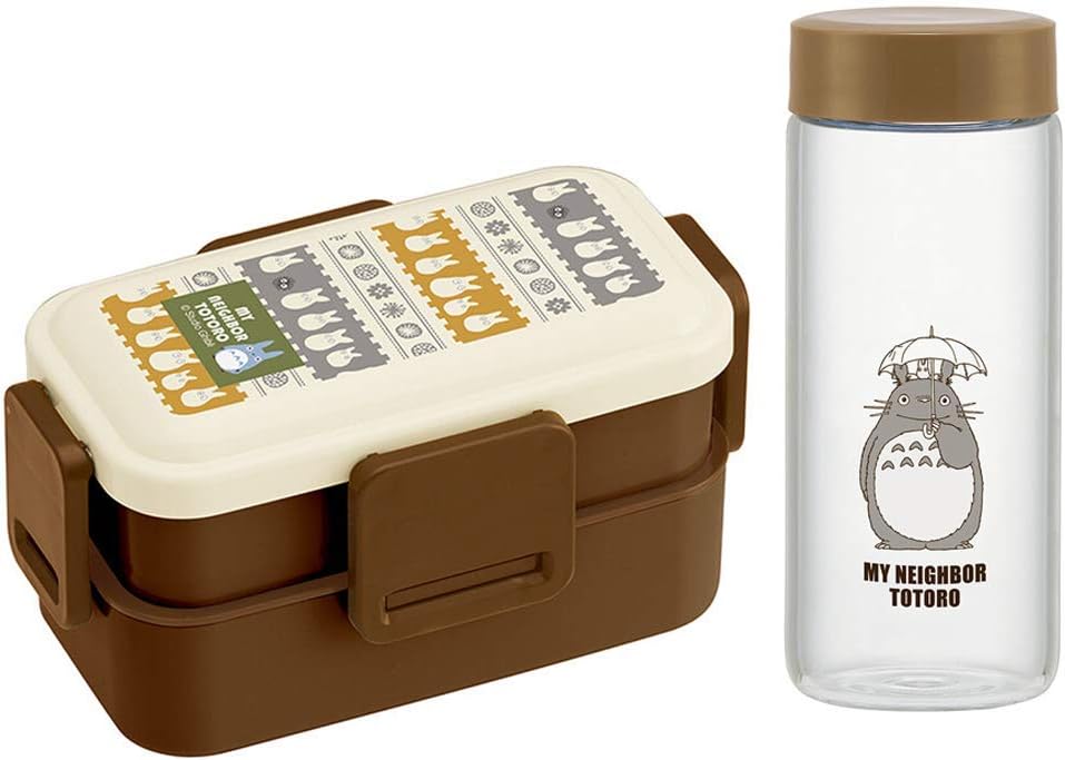 Skater Mini Totoro Bento Box Set - 20 oz Two Tiers Japanese Lunch Box, with 10 oz Glass Water Bottle (Mini Totoro Bento(Two Tier),Bottle)