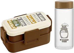 Skater Mini Totoro Bento Box Set - 20 oz Two Tiers Japanese Lunch Box, with 10 oz Glass Water Bottle (Mini Totoro Bento(Two Tier),Bottle)