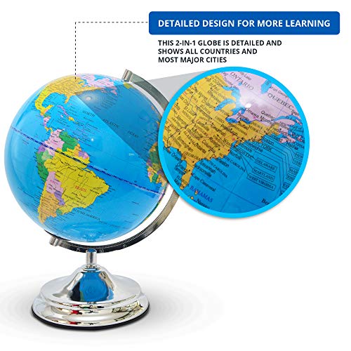 Illuminated Kids Globe with Stand – Educational Gift with Detailed World Map and LED Night Light (Power Cord Included)