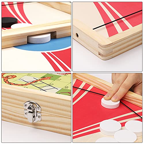 3-in-1 Chess Board Set, Foldable Large Size Sling Puck Game, Table Top Snake and Ladder Board Game, Foosball Winner Wooden Game Toy for Adults Kids Family