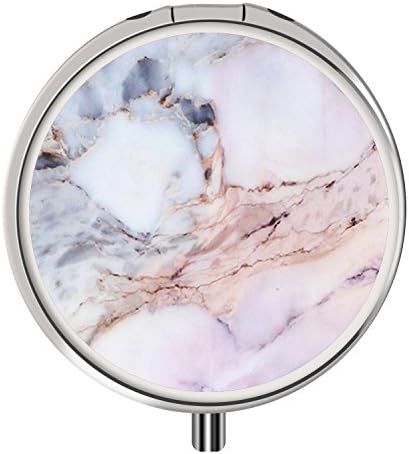 Medicine Case, Drug Box with Mirror, DOTOTER Mini Sized 3 Compartment Stainsteel Good Looking Purse Pill Case with Mirror for Travel - Marble