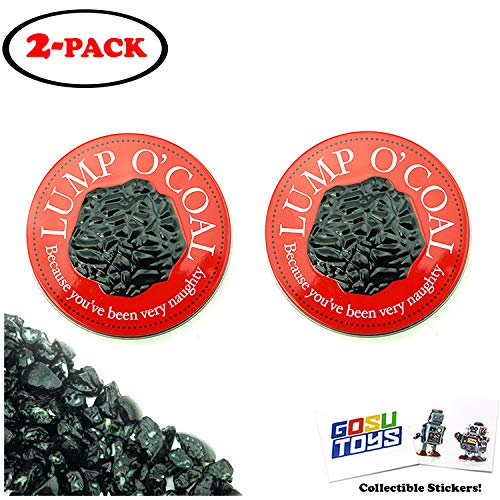 (2 Pack) Lump O Coal Tin Bubble Gum Candy Lump of Coal Shaped Gift Stuffer with 2 Gosu Toys Stickers