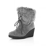 Show Shine Women's High Quality Nubuck and Faux Cony Hair Fold Over Wedge Platform Snow Boots