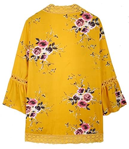 Women's Floral Print Short Sleeve Shawl Chiffon Kimono Cardigan
