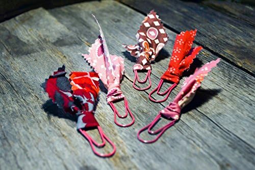 set of 5 planner clips - accented with assorted blue pink and purple designer fabric rags - pink clips - book markers for your journal or Bible
