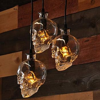 NIUYAO Glass Skull Industrial Vintage Retro Style Pendant Light Fixture, Creative 1 Lights Hanging Ceiling Light Chandelier Skull Lamp Fixture