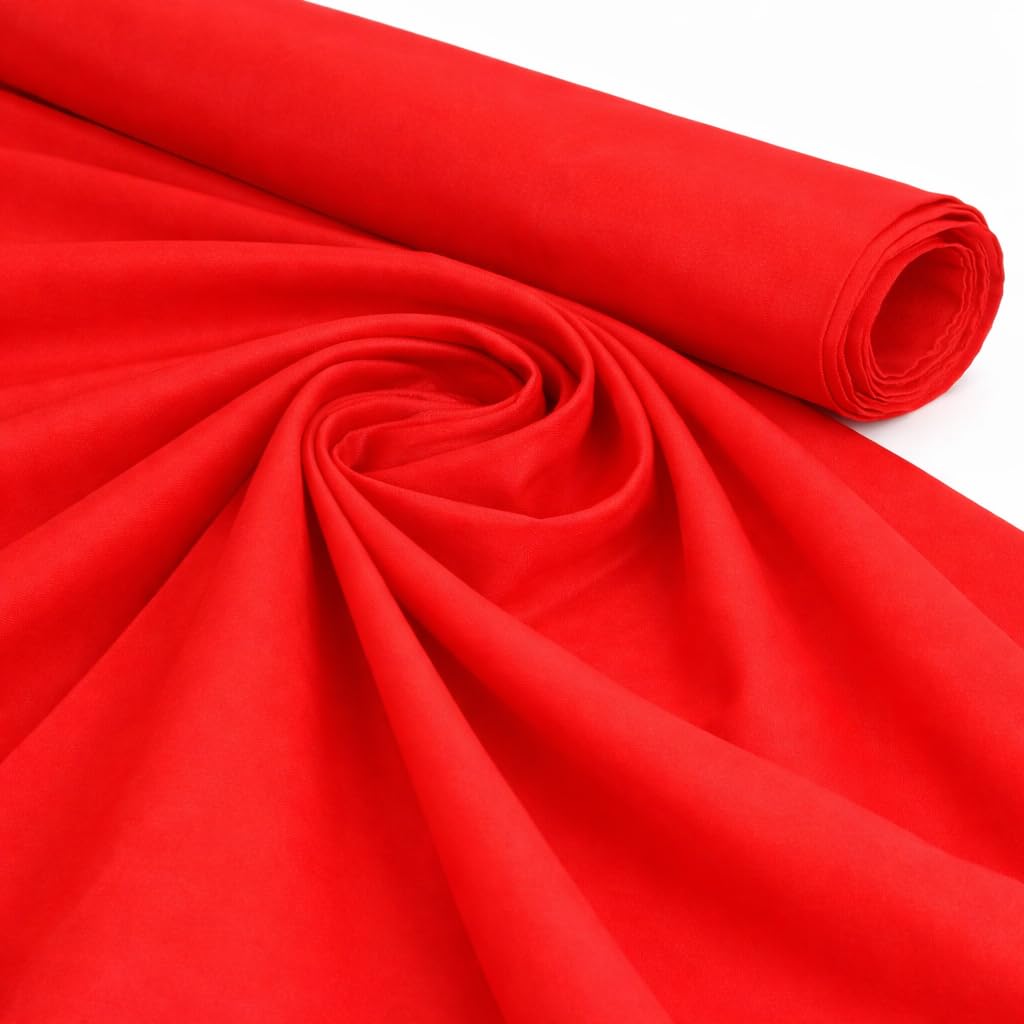 Midland Textiles Red 1 Meter Pack 100% Cotton Fabric by The Metre 58 Inches Wide Plain 60 Square - Ideal for Quilting, Sewing, Dressmaking, Curtain Linings, Totes, Bedding, Pillowcases