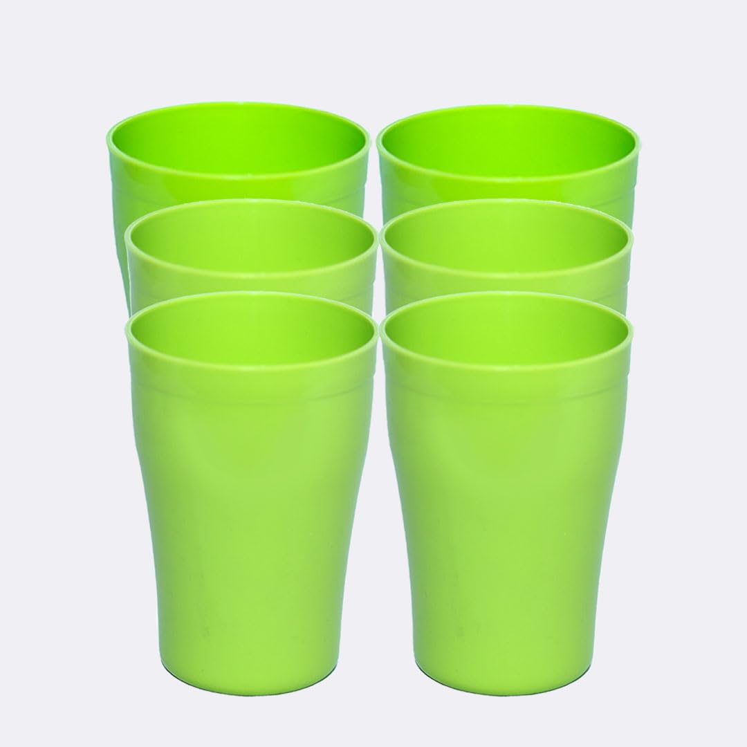 ECO 6 Pack Hard 420ml Plastic Cups Reusable | Stackable Plastic Tumblers for Parties | Green Toddler Cup for Everyday Use | Unbreakable Kids Cups for Outdoor Picnics & BBQ (420 ml) (Green)