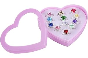 Set of 12 Adjustable Rings for Little,s, Crystal Jewelry, Princess Rings with Heart-Shaped Box, Dress Rings for, Birthday Par