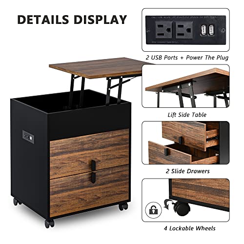 Gurexl Nightstand With Charging Station Modern Overbed Table With 4