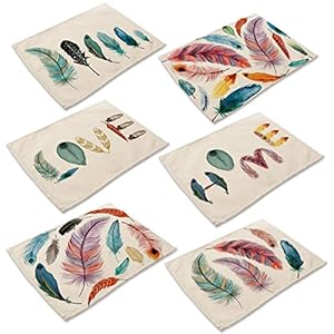 Monoshop 6 in Set Cotton Linen Placemats – Feather Pattern Table...