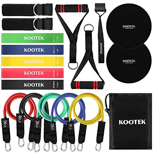 Kootek-18-Pack-Resistance-Bands-Set-Workout-Bands-5-Stackable-Exercise-Bands-5-Loop-Resistance-Bands-2-Core-Sliders-with-Door-Anchor-and-Handles-Legs-Ankle-Straps-Carry-Bag-Guide-Book-for-Home