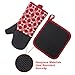 Heat Resistant Hot Oven Mitts & Pot Holders for Kitchen Set with Cotton Neoprene Silicone Non-Slip Grip Set of 2, Oven Gloves for BBQ Cooking Baking, Grilling, Machine Washable (Red Neoprene)