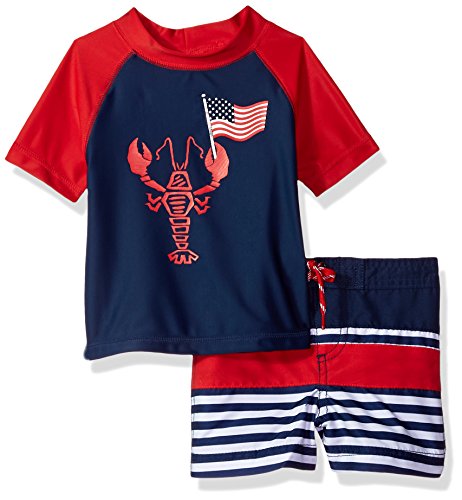 Kiko & Max Baby Boys Set With Short Sleeve Rashguard Swim Shirt, Patriot Crab, 18M