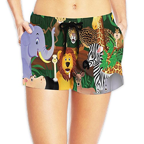 Ebuggey Girl Short Beach Pant - Animals in The Jungle Funny Expressions Exotic Comic Cheer Natural Habitat Pants XL
