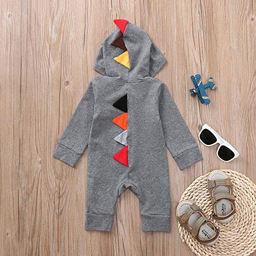 Charberry Newborn Baby Boys Girls Dinosaur Zipper Hooded Romper Jumpsuit Outfits Clothes - Thumbnail 6