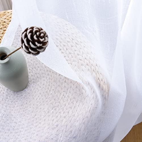RMUTTLY SNOW WHITE ELEGANT FAUX LINEN TEXTURED SHEER CURTAINS LIGHT FILTERING ANTI-RUST GROMMETS WINDOW PANELS/DRAPES FOR BEDROOM,LIVING ROOM,GLASS-PATIO,SET OF 2,55X72 INCH