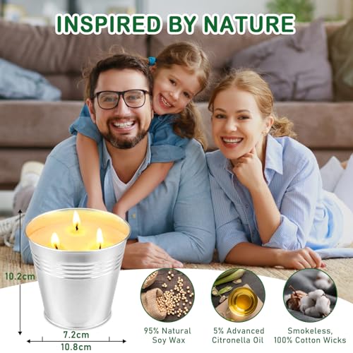 Citronella Candle Outdoor Large 2 x 15oz Natural Soy Wax | Outdoor Candles - Citronella Candle Garden with 3 Wick Citronella Fragrance Candle Indoor Best Gift for Camping Picnic