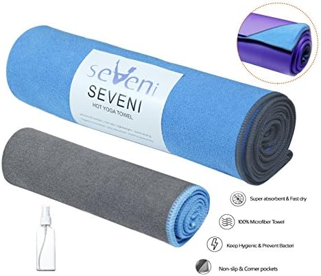 Hot Yoga Mat Towel (72"x24") + Hand towel (15"x24") + Free Spray Bottle, New Corner Pockets Super Soft Microfiber Non-Slip Yoga mat Towels, Sweat Absorbent & Fast Drying (4 for 1) (blue)