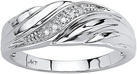 Men's Solid 10K White Gold Diamond Accent Swirled Wedding Band Ring