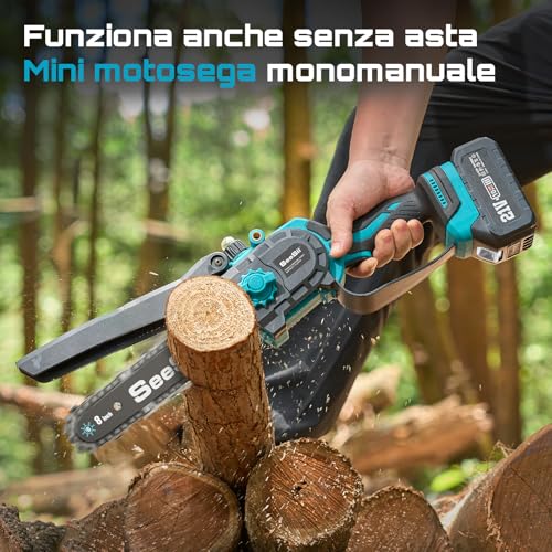 SEESII PS810 8 Inch Cordless Telescopic Chainsaw & Mini Chainsaw, 2-in-1 Electric Pruning with Rod, Reaches up to 16 Ft Mini Brushless Saw for Garden Cutting