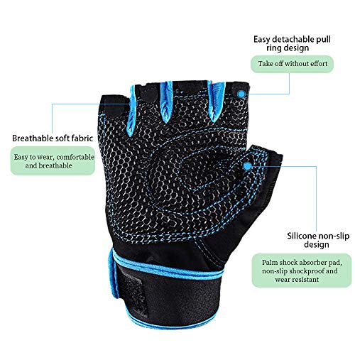 Feleph Weight Lifting Gloves with Wrist Wraps Support Workout Gloves for Men/Women Half Finger Gym Gloves for Fitness, Exercise, Gym Cross Training,Breathable Non-Slip, Strong Grip（Blue,M） - Thumbnail 2