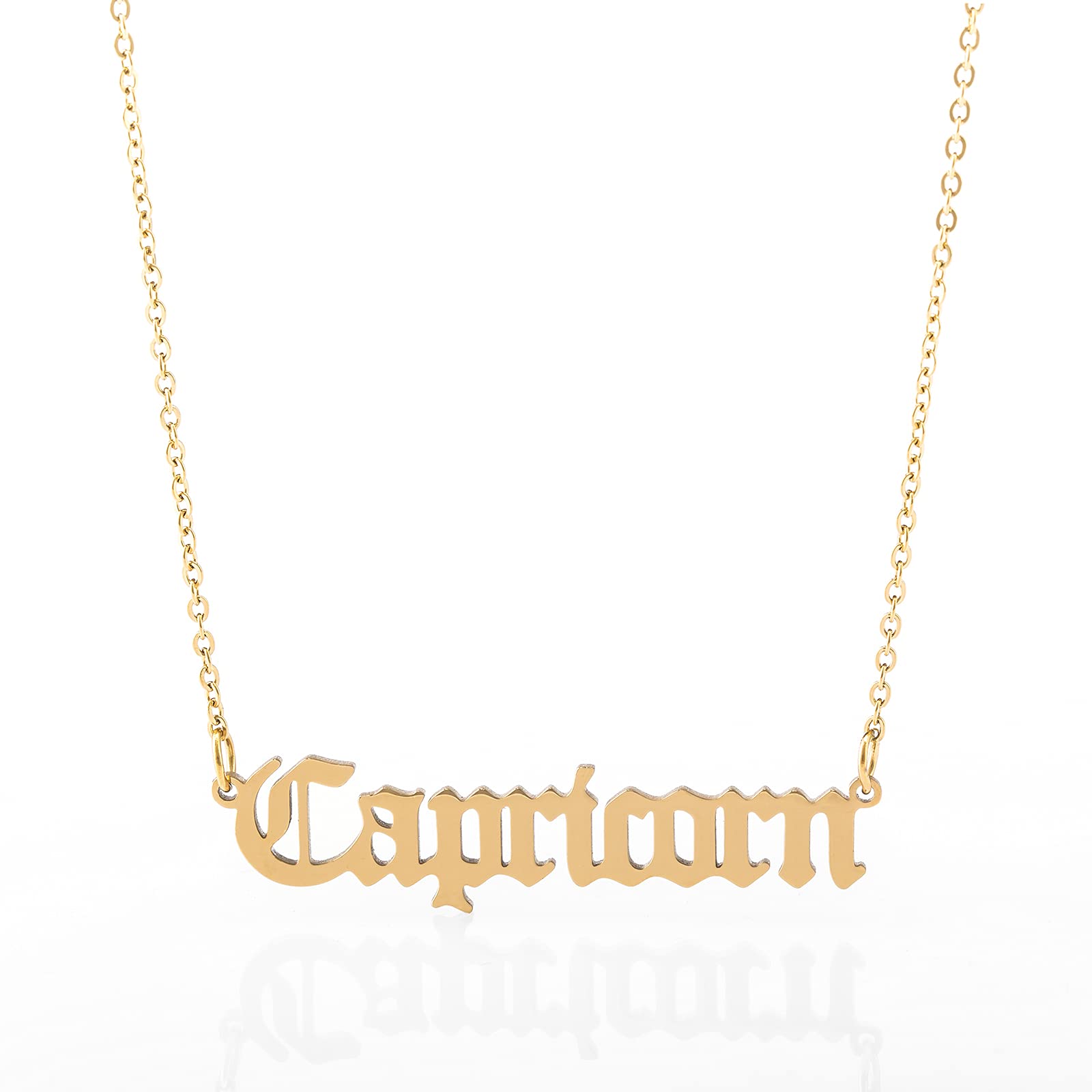 Minegreet Old English Zodiac Necklace for Women, Horoscope Birth Star Sign Letter Astrology Constellation Necklace Birthday Gift (Capricorn-Gold)